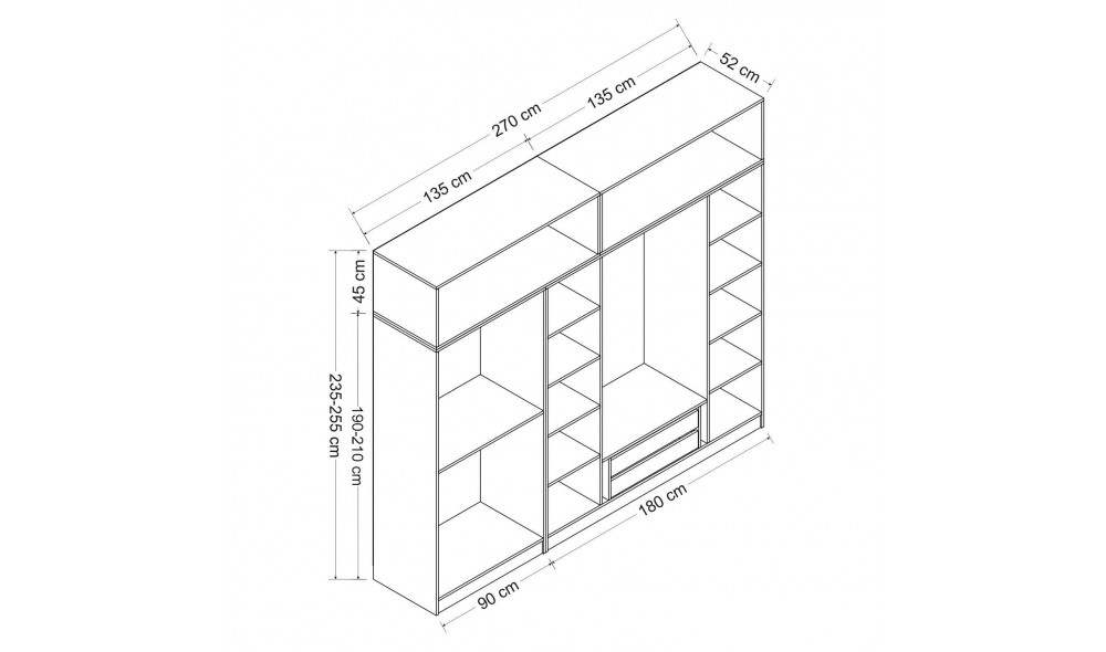 Dulap pentru haine, Kale - 7520, 270 x 235 x 52 cm