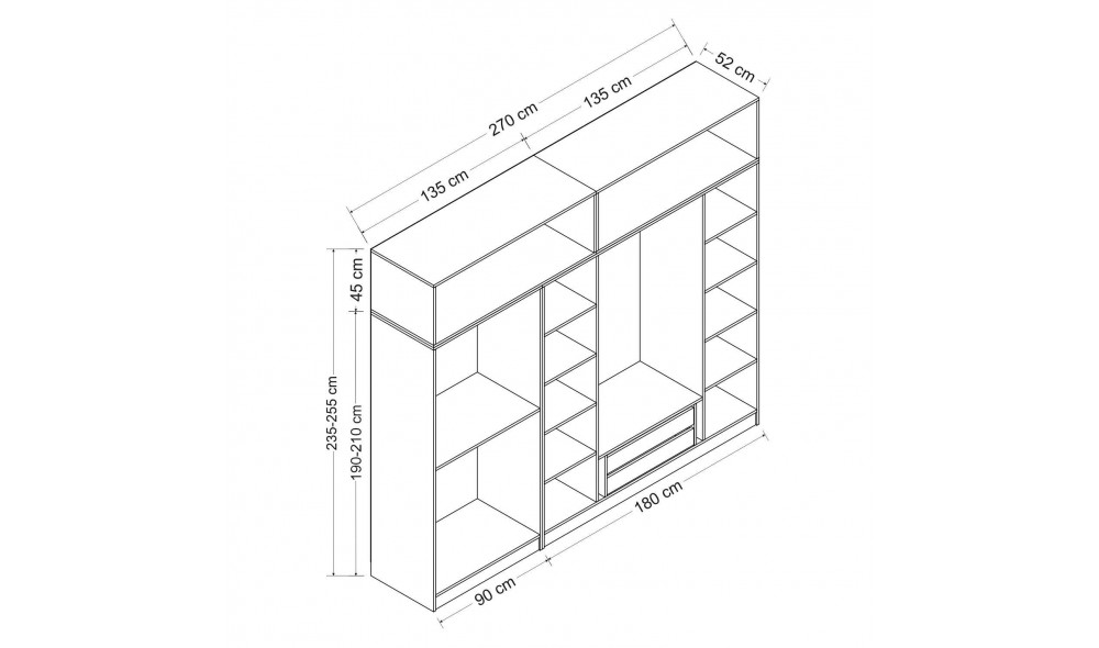 Dulap pentru haine, Kale - 8403, 270 x 190 x 52 cm