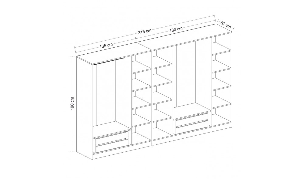 Dulap pentru haine, Kale Plus - 3909, 315 x 210 x 52 cm