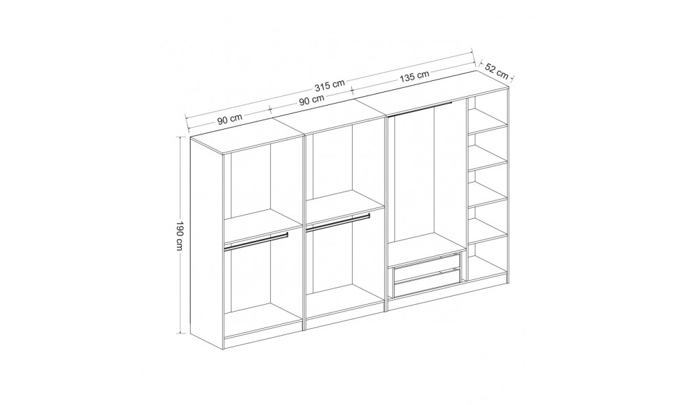 Dulap pentru haine, tara Kale - 2464, 315 x 190 x 52 cm