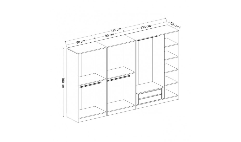 Dulap pentru haine Kale Mebran - 4012 315 x 190 x 52 cm