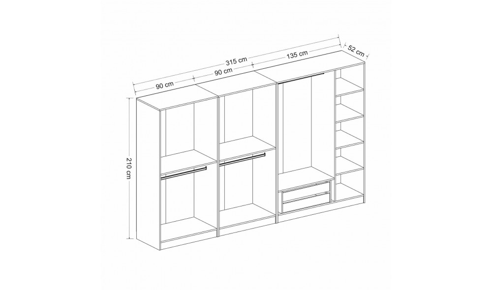 Dulap pentru haine, Kale Plus - 7778, 315 x 210 x 52 cm