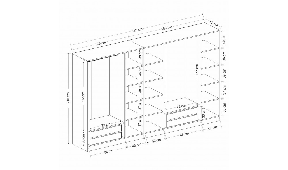 Dulap pentru haine, Kale Plus - 7779, 315 x 210 x 52 cm