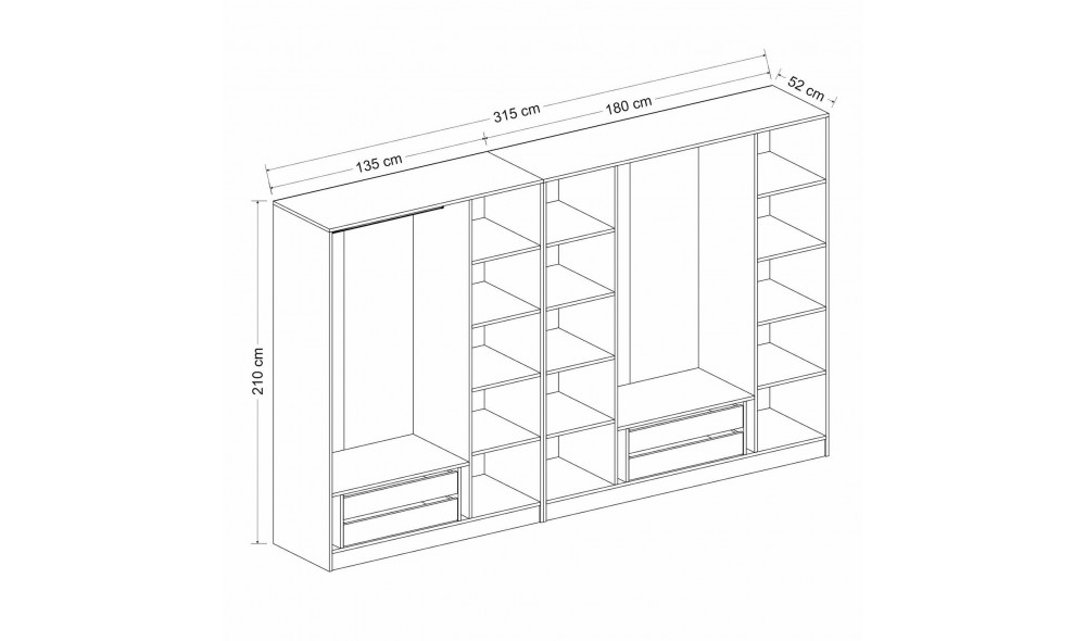 Dulap pentru haine, Kale Plus - 7789, 315 x 210 x 52 cm