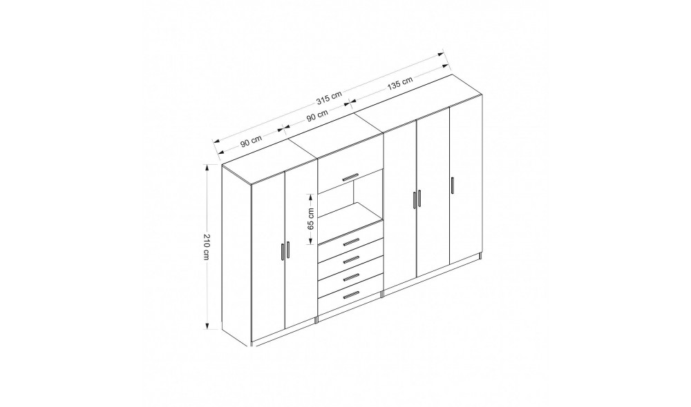 Dulap pentru haine, Kale - 7826, 315 x 210 x 52 cm