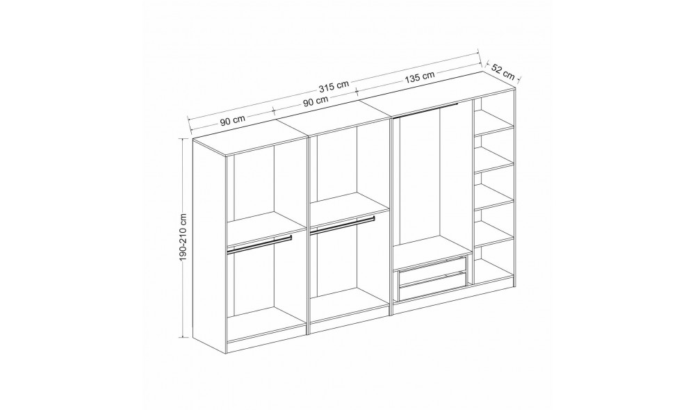 Dulap pentru haine Kale Mebran - 8425 315 x 210 x 52 cm