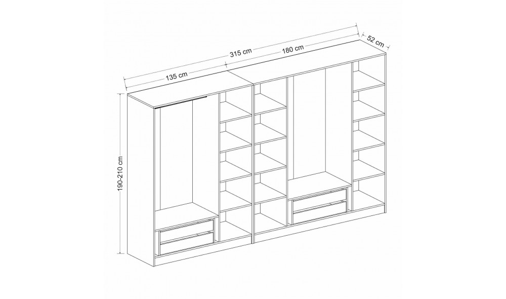 Dulap pentru haine Kale Mebran - 8396 315 x 190 x 52 cm