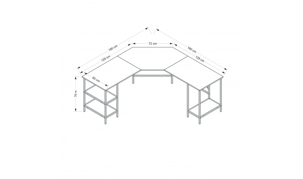 Masa de birou, Power L - 8537 - Negru, 180 x 76 x 60 cm