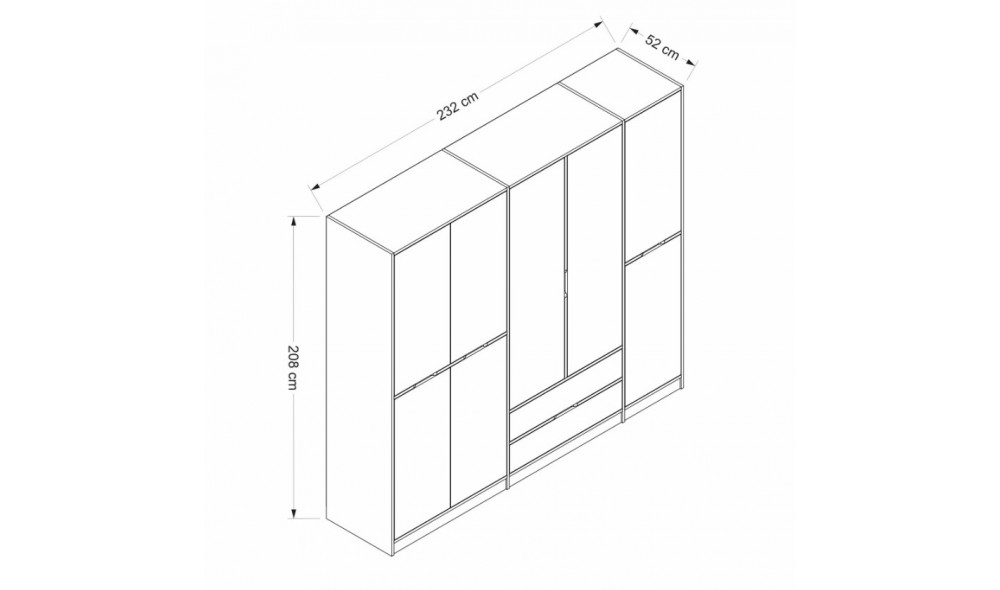 Dulap pentru haine, Elina - 8164, 232 x 208 x 52 cm