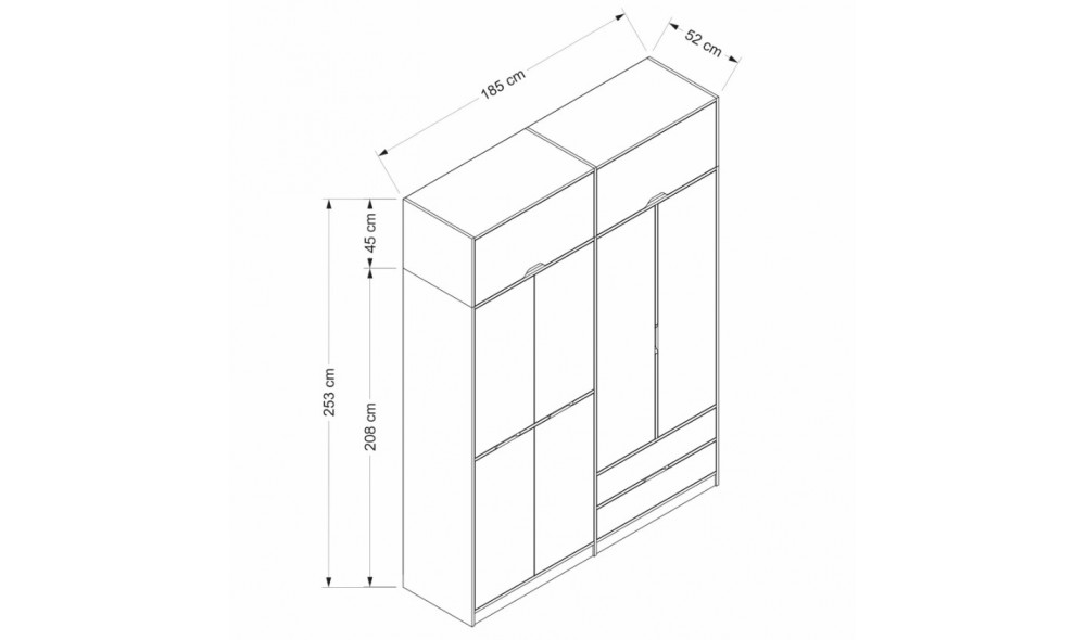 Dulap pentru haine, Elina - 8912, 185 x 253 x 52 cm