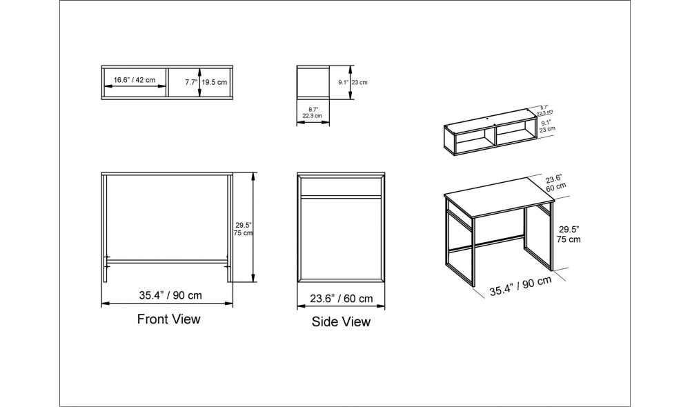 Birou de studiu, Gama, AlbAur, 90 x 75 x 60 cm