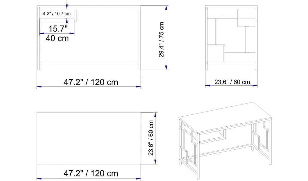 Birou de studiu, Victory, AurAlb, 120 x 75 x 60 cm