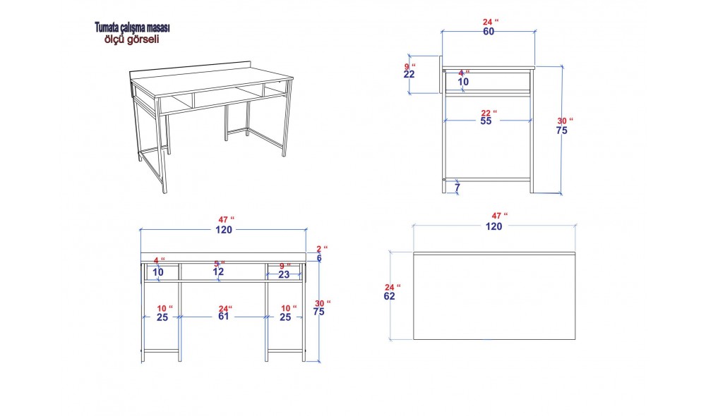 Birou de studiu, Tumata, AurAlb, 120 x 75 x 60 cm