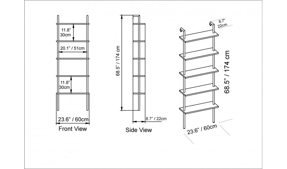 Raft pentru carti, Paula, AlbAur, 60 x 174 x 22 cm