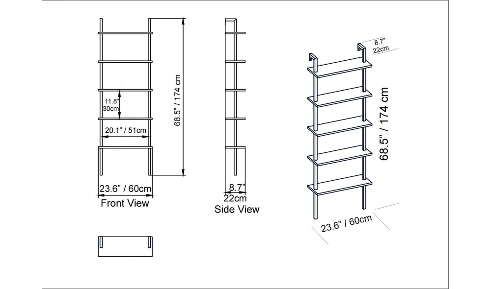 Raft pentru carti, Piante, NucNegru, 60 x 174 x 22 cm