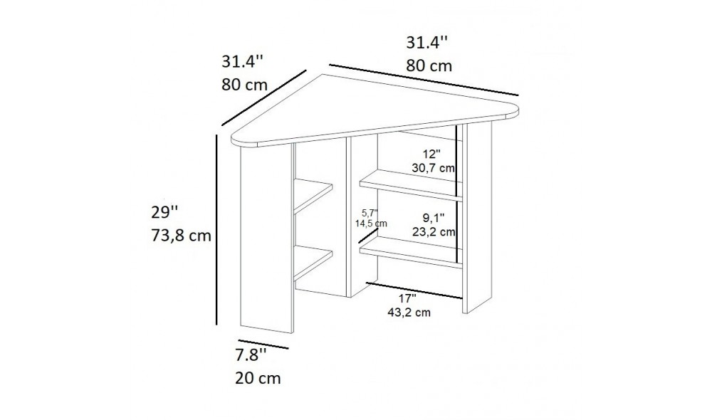 Birou de studiu, Corner, Alb, 80 x 74 x 80 cm