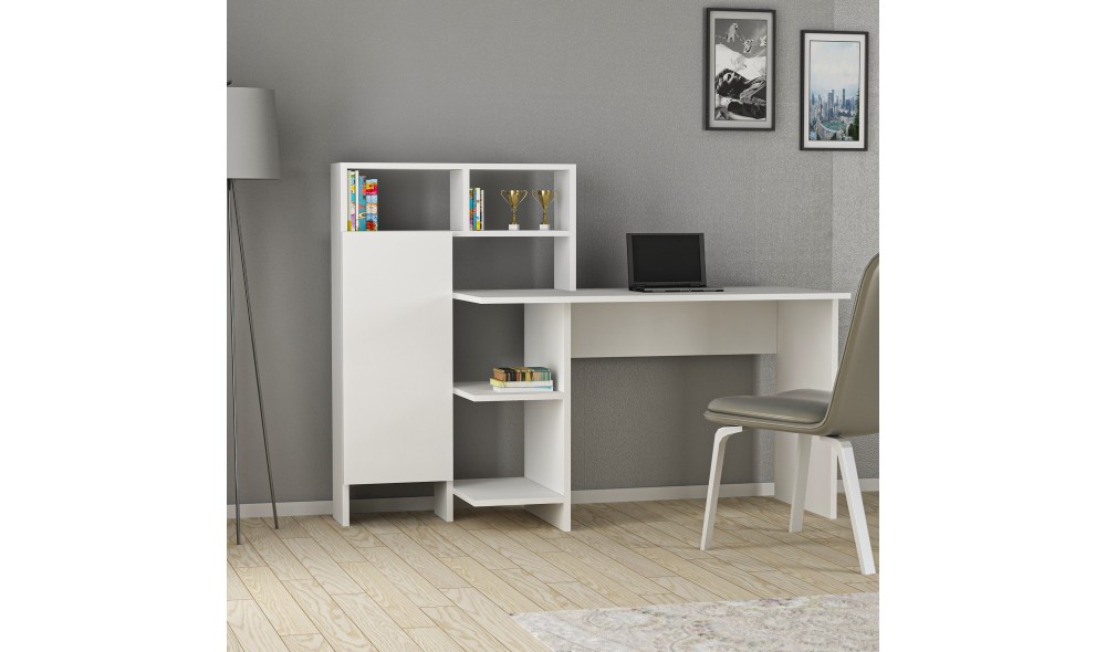 Birou de studiu, Bugra, Alb, 136 x 112 x 60 cm