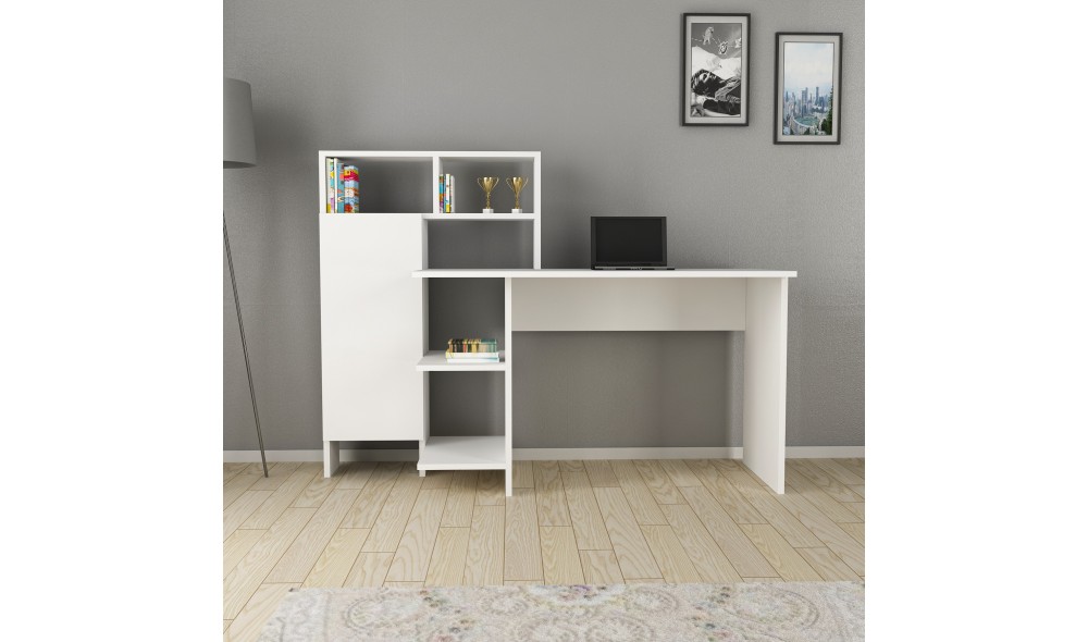 Birou de studiu, Bugra, Alb, 136 x 112 x 60 cm