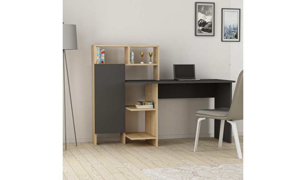 Birou de studiu, Bugra, AntracitStejar, 136 x 112 x 60 cm