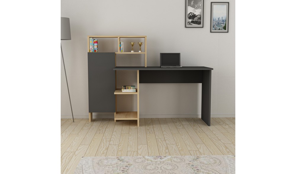 Birou de studiu, Bugra, AntracitStejar, 136 x 112 x 60 cm
