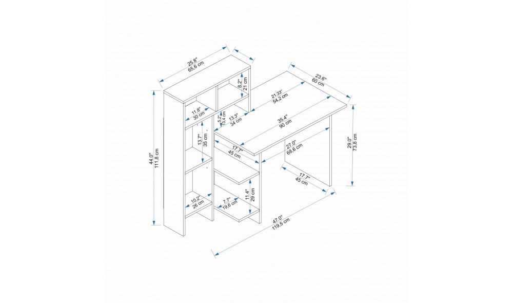 Birou de studiu, Bugra, AntracitStejar, 136 x 112 x 60 cm