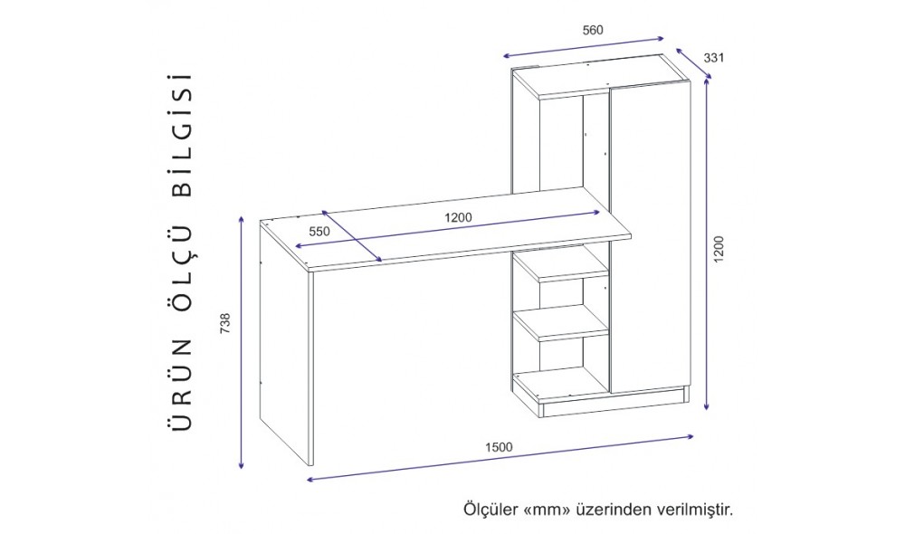 Birou de studiu, Yagiz, Antracit, 120 x 74 x 55 cm