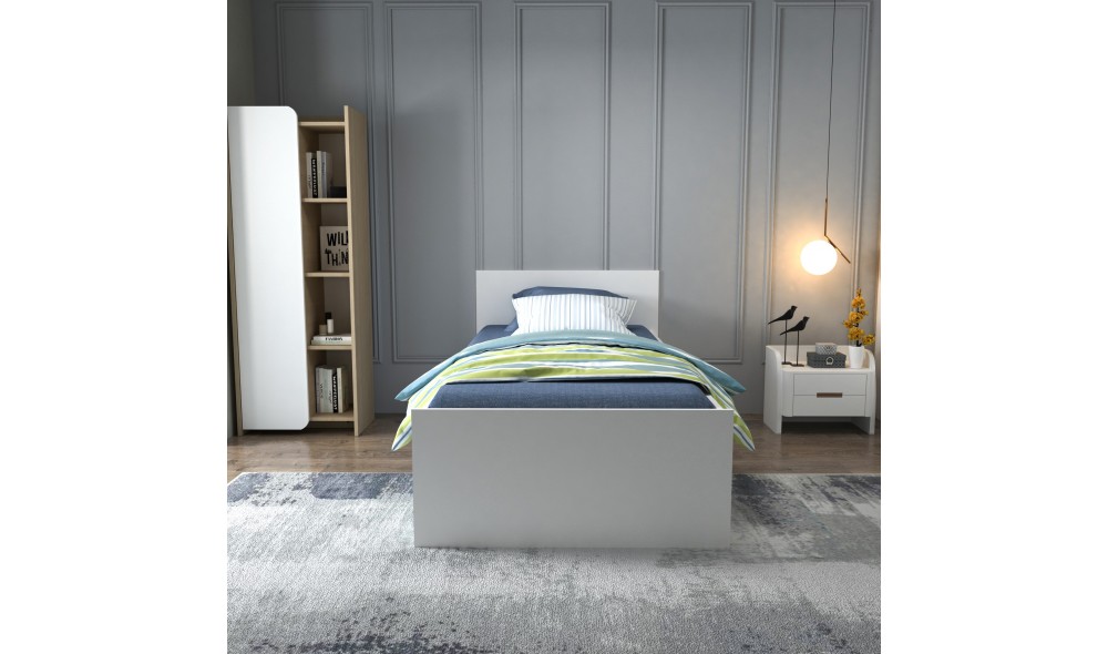 Pat de o persoana, Sofia - 90x190 cm, Alb