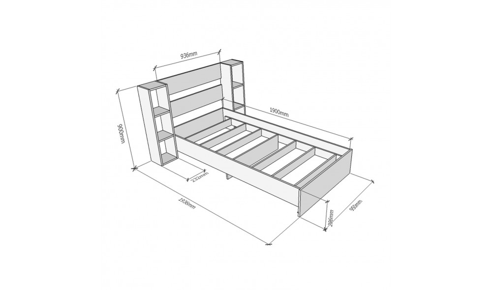 Pat de o persoana, Smart v2 - 90x190 cm, Alb