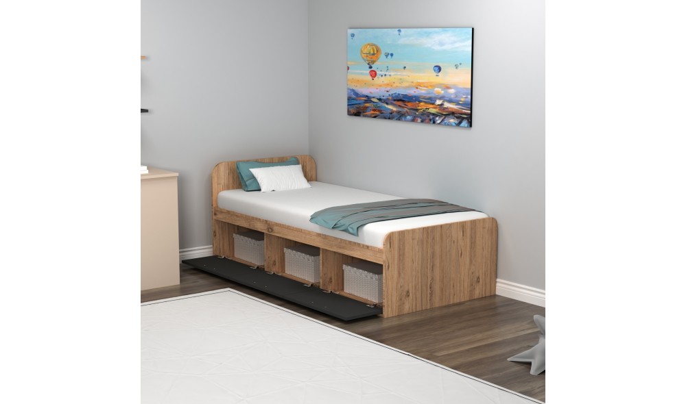 Pat de o persoana, Akser - 90x190 cm, Pinul AtlanticAntracit