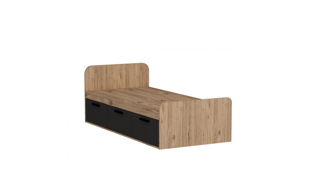 Pat de o persoana, Akser - 90x190 cm, Pinul AtlanticAntracit