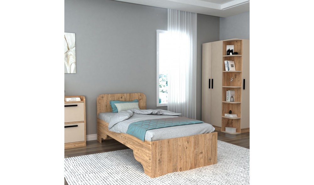 Pat de o persoana, Luses - 90x190 cm, Pinul AtlanticBej