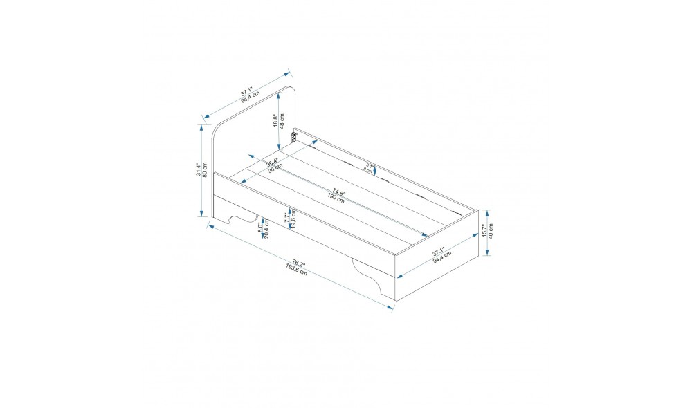 Pat de o persoana, Luses - 90x190 cm, Pinul AtlanticBej