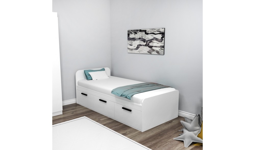 Pat de o persoana, Akser - 90x190 cm, Alb