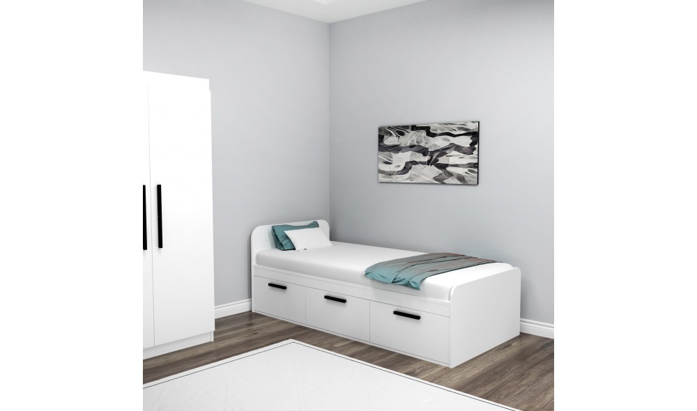 Pat de o persoana, Akser - 90x190 cm, Alb