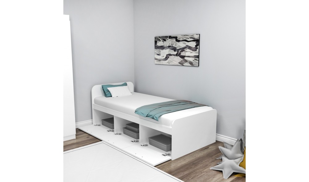 Pat de o persoana, Akser - 90x190 cm, Alb