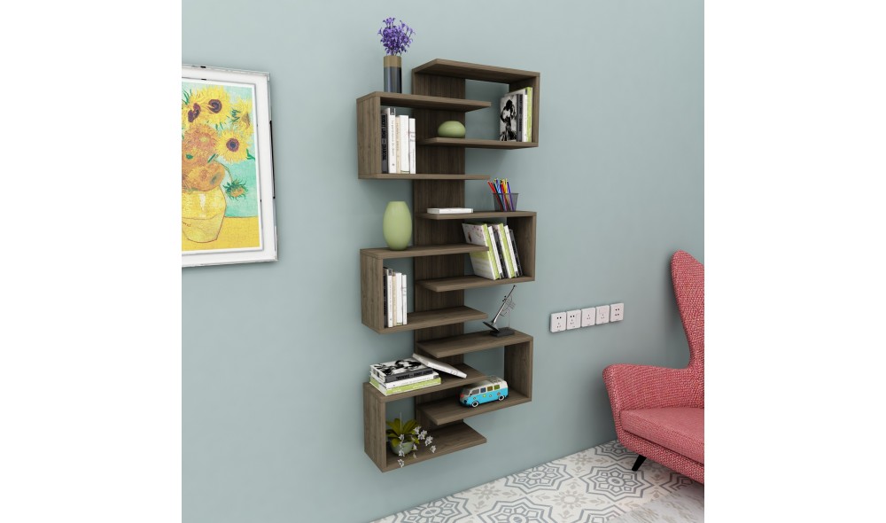 Raft pentru carti, Lotus, Nuc, 75 x 161 x 21 cm