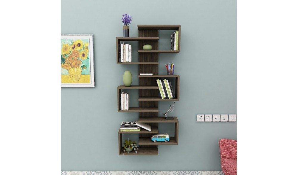 Raft pentru carti, Lotus, Nuc, 75 x 161 x 21 cm