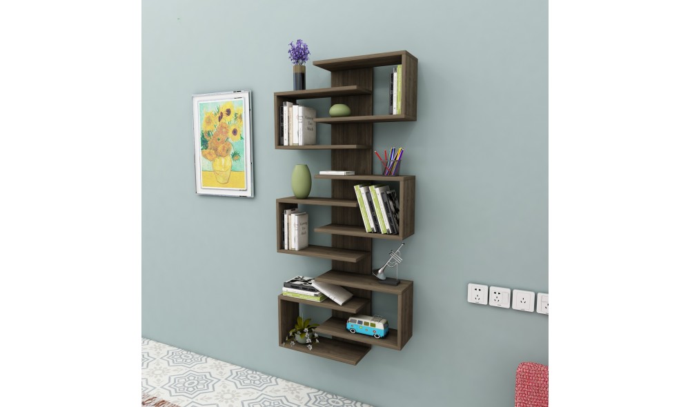 Raft pentru carti, Lotus, Nuc, 75 x 161 x 21 cm