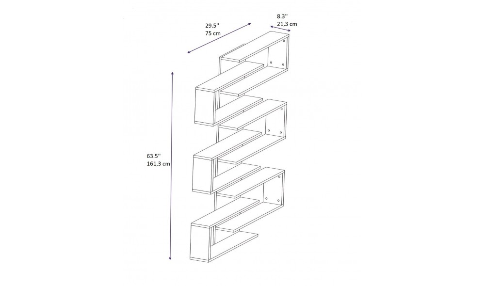 Raft pentru carti, Lotus, Nuc, 75 x 161 x 21 cm
