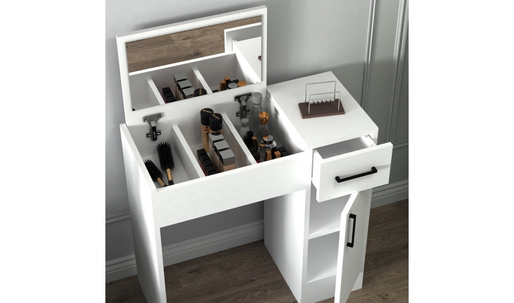 Masa de machiaj, Inci, Alb, 74 x 108 x 38 cm