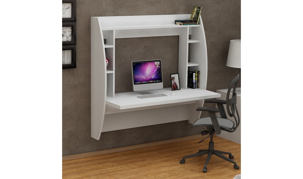Birou de studiu, Buglem, Alb, 124 x 120 x 55 cm