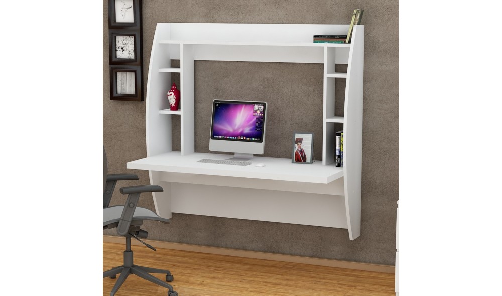 Birou de studiu, Buglem, Alb, 124 x 120 x 55 cm