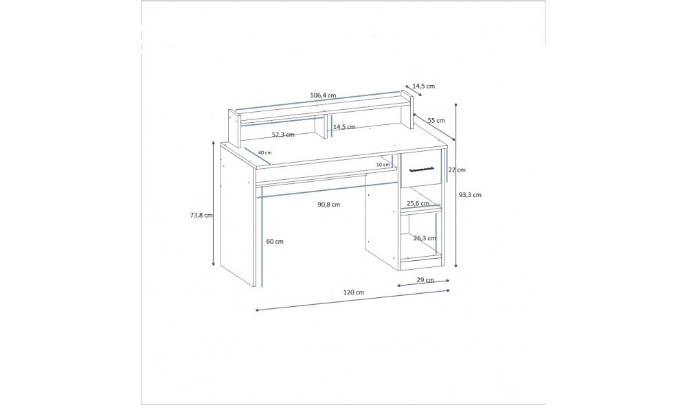 Birou de studiu, Eslem, Antracit, 120 x 55 x 93 cm