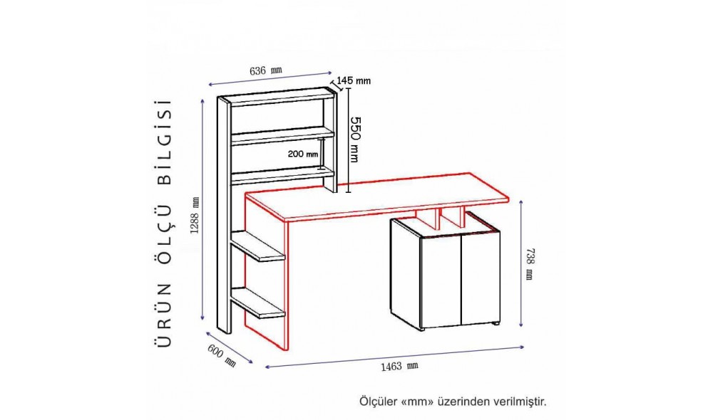 Birou de studiu, Melis, NucAntracit, 146 x 74 x 60 cm