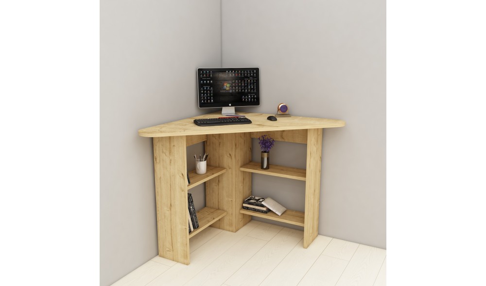 Birou de studiu, Corner, Stejar safir, 80 x 74 x 80 cm