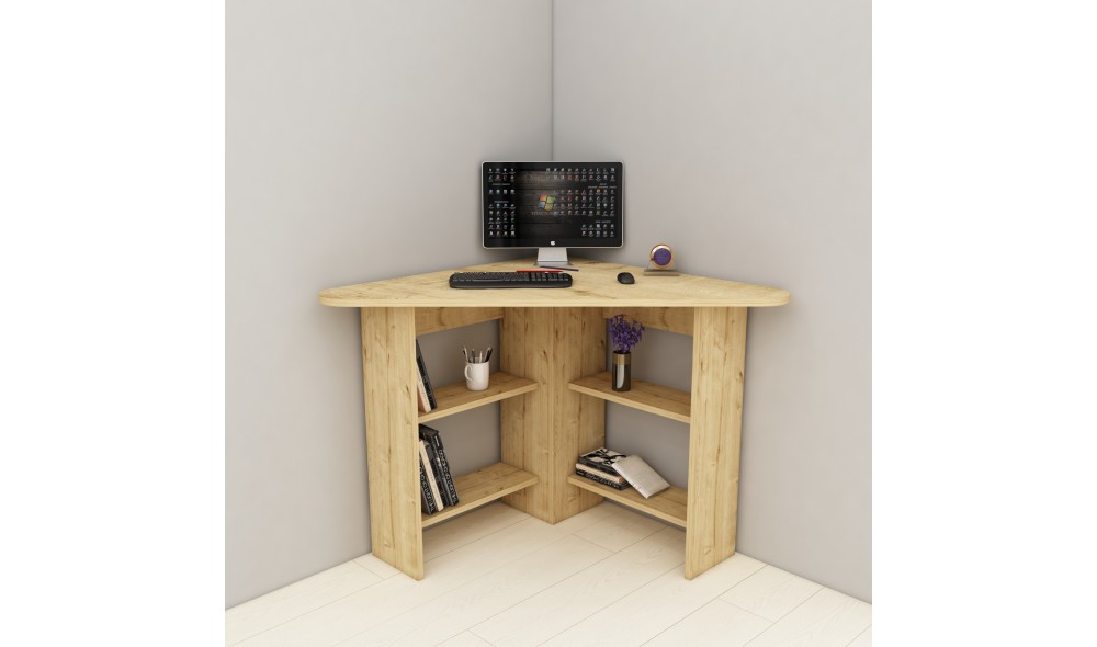 Birou de studiu, Corner, Stejar safir, 80 x 74 x 80 cm