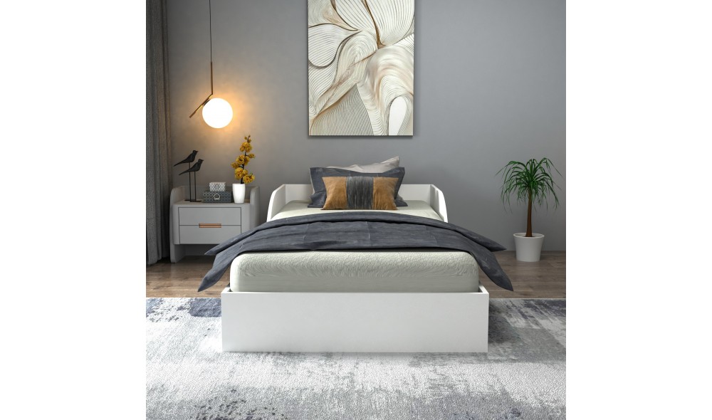 Pat de o persoana, Oya - 90x190 cm, Alb