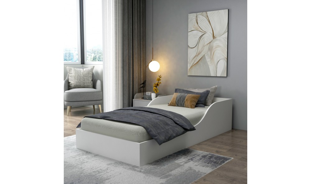 Pat de o persoana, Oya - 90x190 cm, Alb