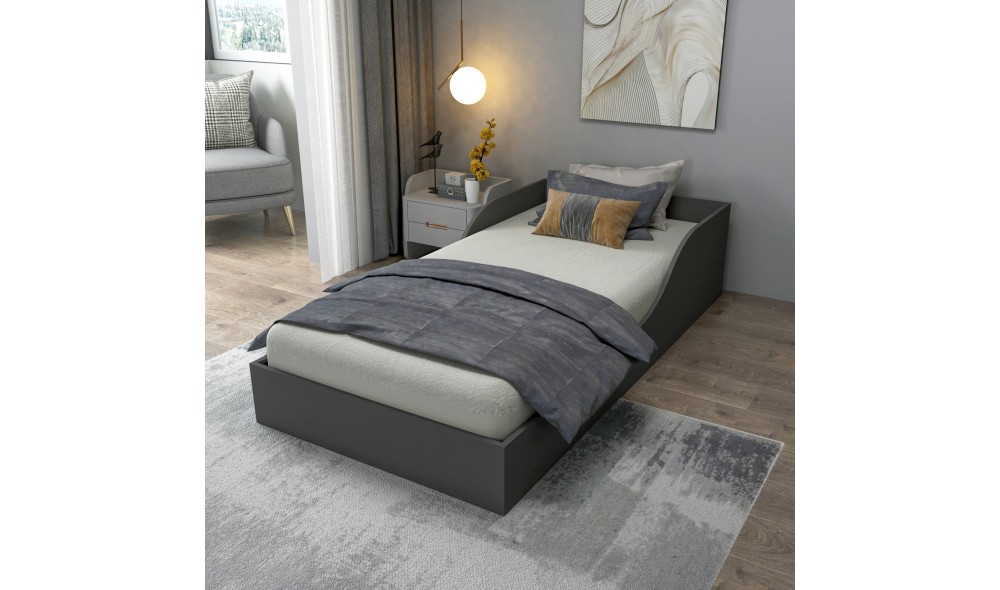 Pat de o persoana, Oya - 90x190 cm, Antracit