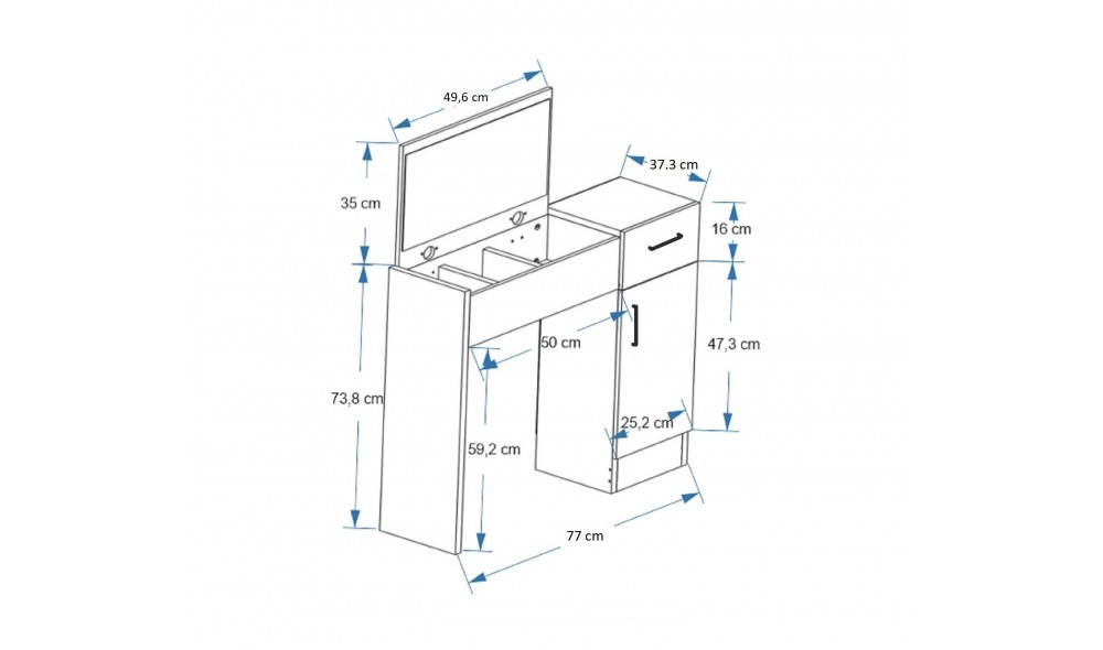 Masa de machiaj, Inci, Pinul AtlanticAntracit, 77 x 109 x 37 cm
